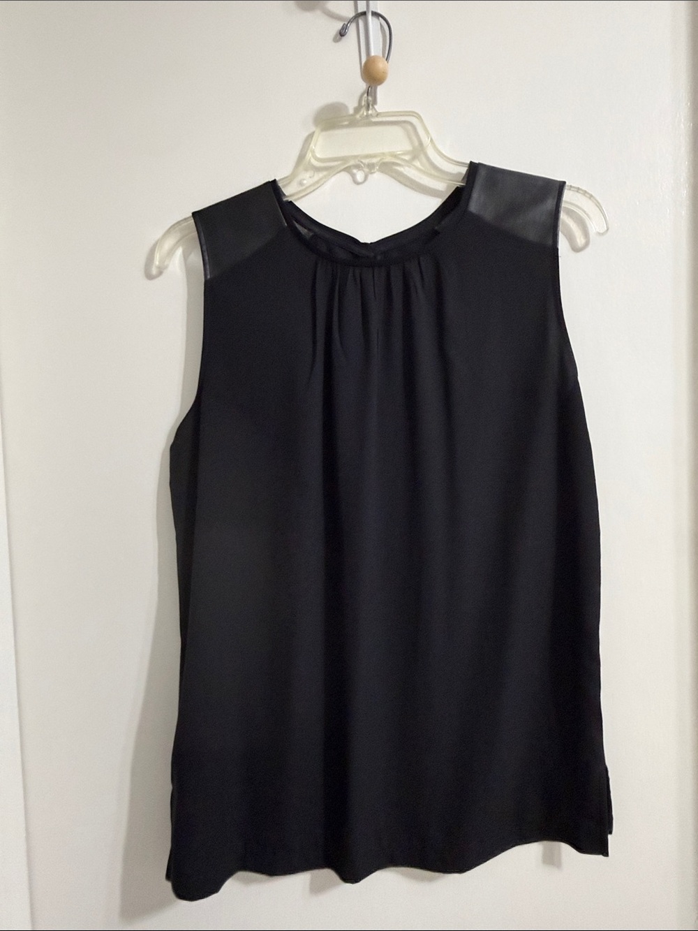 LOFT Black Sleeveless Blouse with Faux Leather Shoulders
